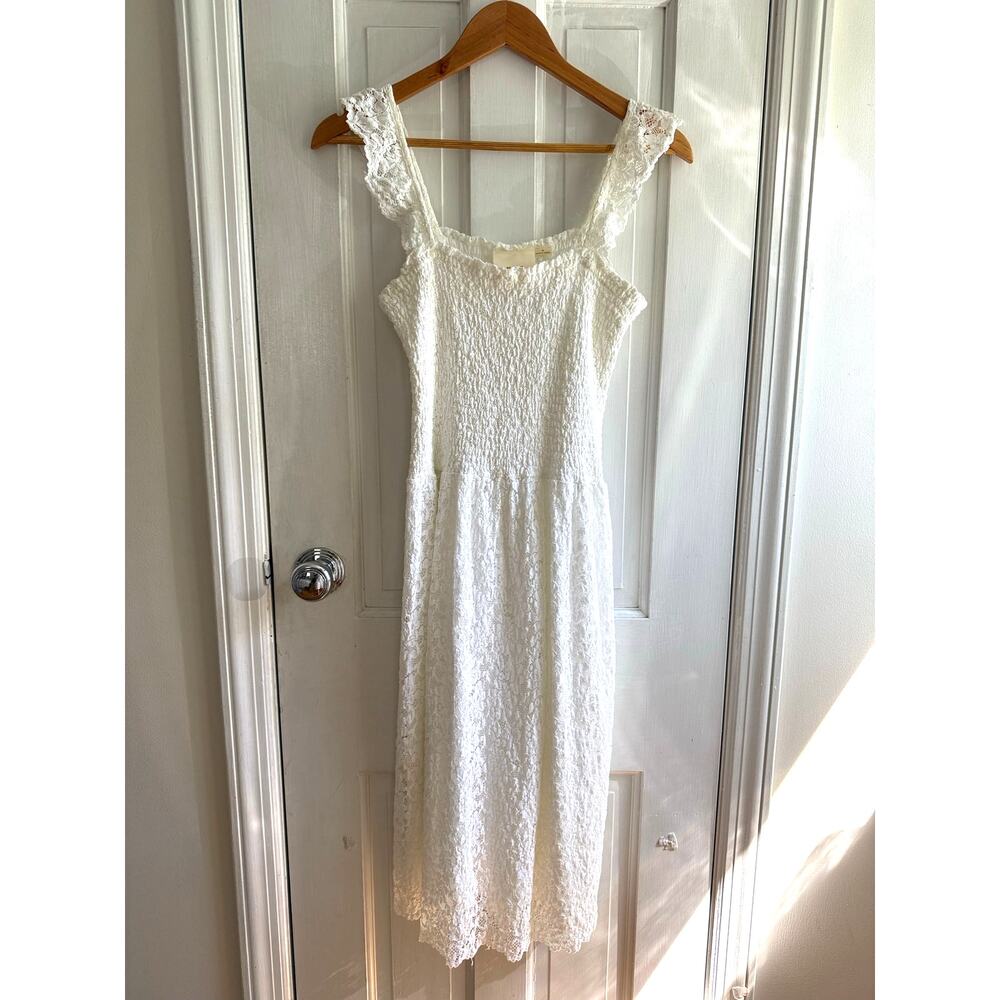 Maeve by Anthropologie Smocked Midi Dress in White - Medium